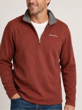 Eddie Bauer Men’s  Zip Fleece Pullover Rust Red Heather Size M Warm Cozy